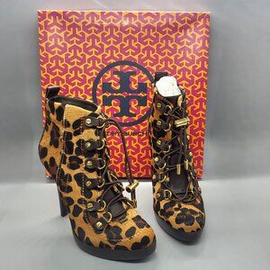 Tory Burch Halima Animal Print Lace-Up Booties
